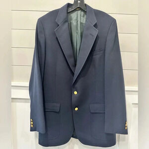 John Weitz Mens Navy Blue Blazer Gold Tone Buttons Two Button Size 42L